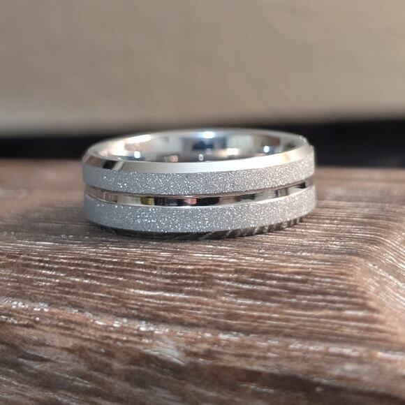 Tungsten Carbide Sandblasted/Polished Finish Wedding Ring Men's Size 11.25